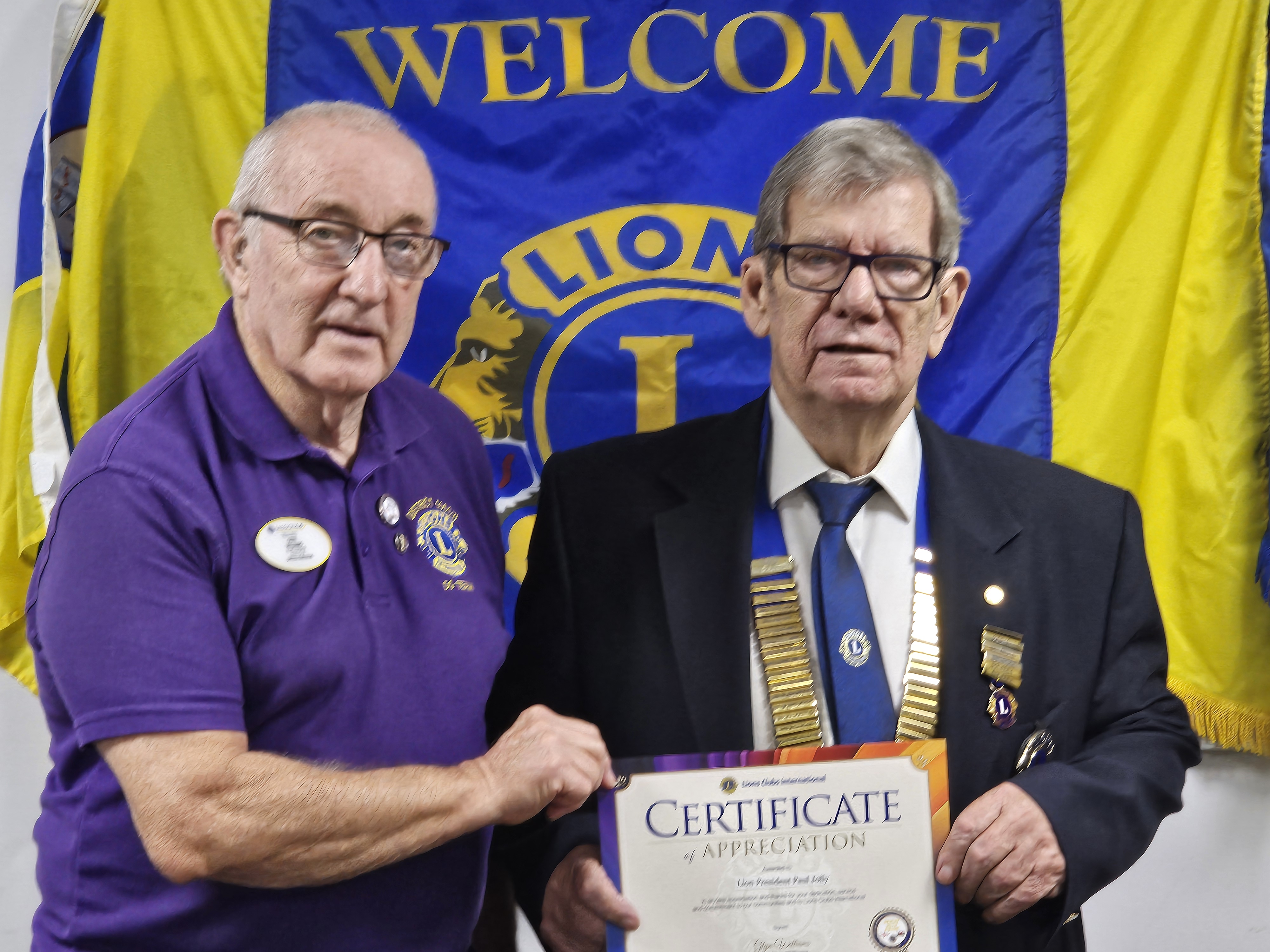 Certificate of Appreciation to PJ