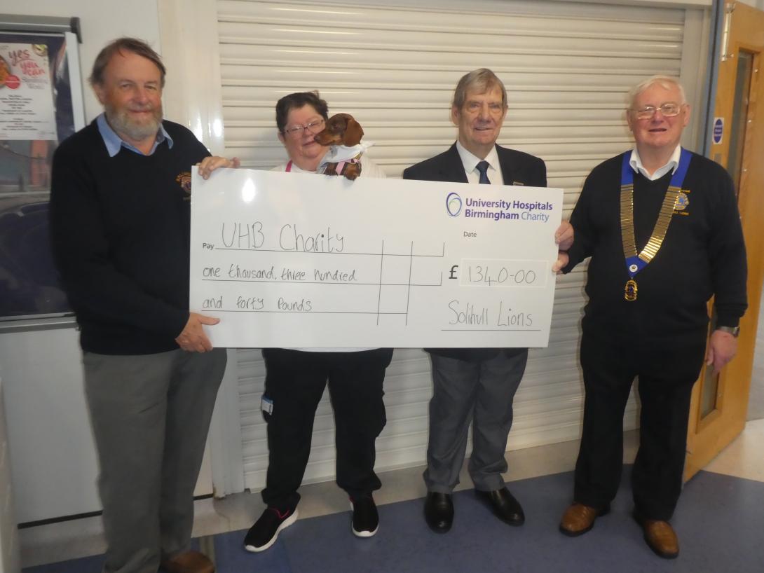 Solihull Lions visited Solihull Hospital to present a cheque for £1340.00 to the University Hospitals Birmingham Charity